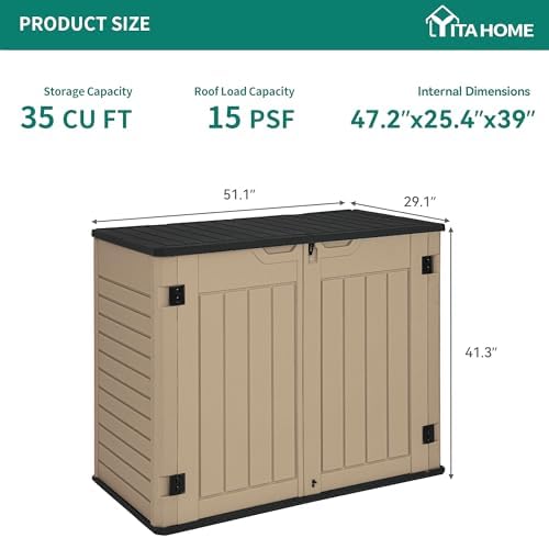 yitahome outdoor resin storage sheds, 39 in height on a desk or shelf