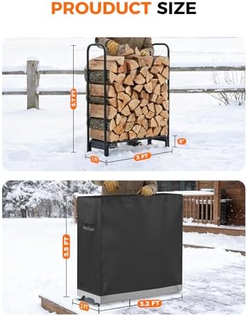 3ft firewood log rack with cover outdoor, heavy shown in use