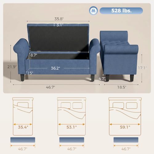 homcom 47" storage ottoman end of bed bench, close-up detail