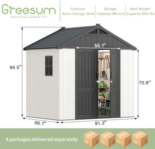 greesum 8x6 ft resin outdoor storage shed with shown in use