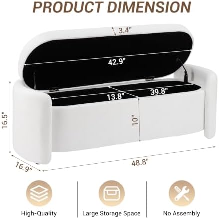 storage bench,storage bench with cushion,white 48.8" shown in use
