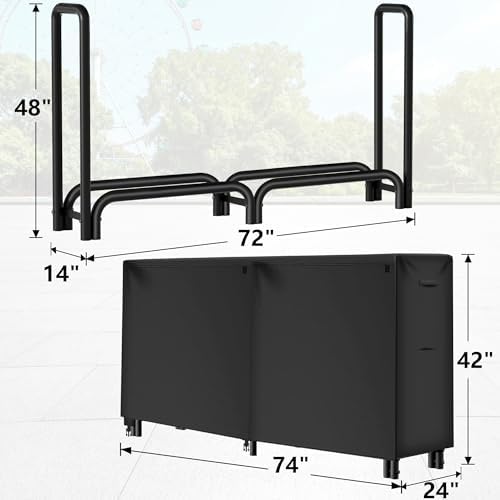 amagabeli 6ft firewood rack outdoor with cover heavy-duty, front angle view