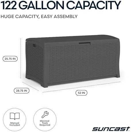 suncast deck box extra large, 122 gallon outdoor, close-up detail