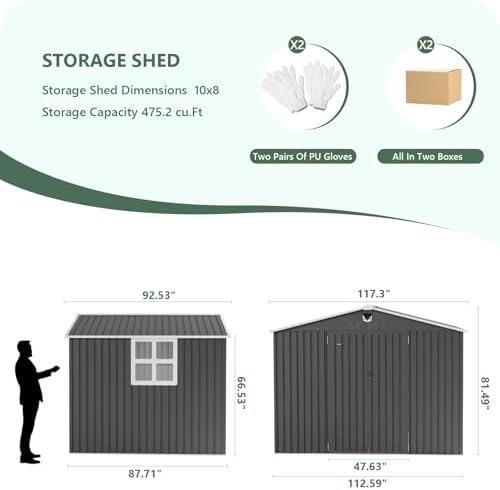 10x8 ft metal storage shed with window,outdoor storage shown in use