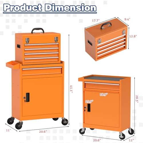 rolling tool box with wheels, 5-drawer high capacity, close-up detail