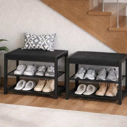 hoobro small shoe bench, 3-tier shoe rack, shoe, side view