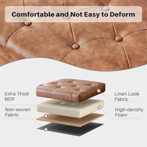 redlife 42" faux leather storage ottoman bench, end, side view