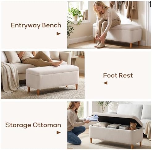 39.4”ottoman with storage,upholstered comfy storage bench ottoman with, front angle view