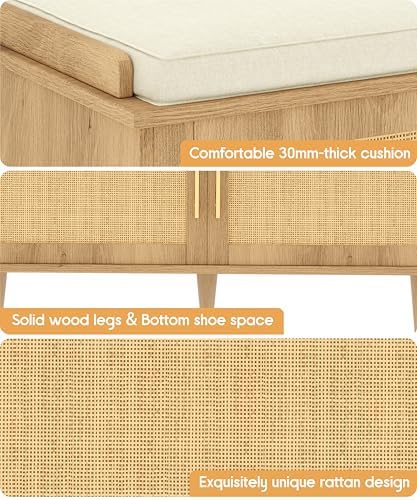 akxomel 39.4" rattan shoe storage bench 2 doors on a desk or shelf
