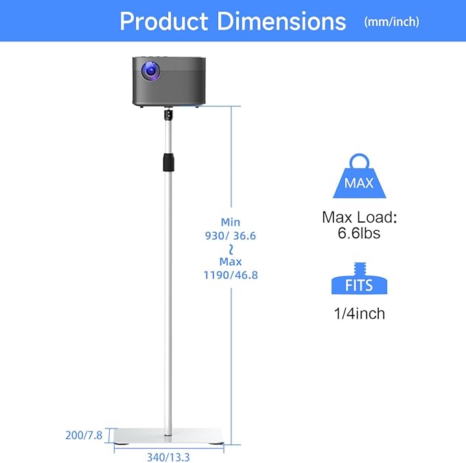 suptek Projector Stand 360°Swivel, Height Adjustable 36.6-46.8inch, Mini - Image 7