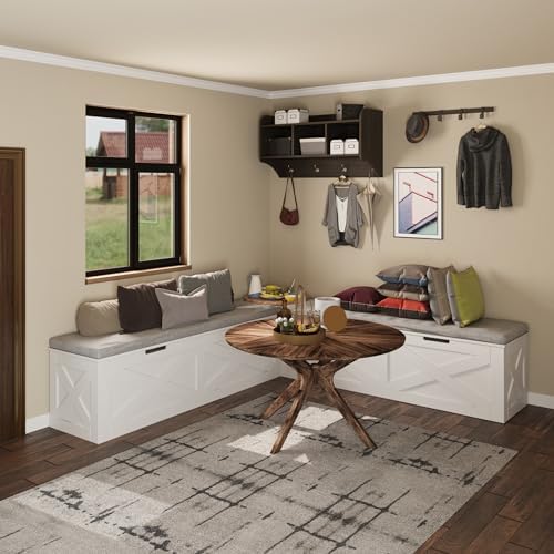 bobve l-shape storage bench with cushion, backless corner, side view