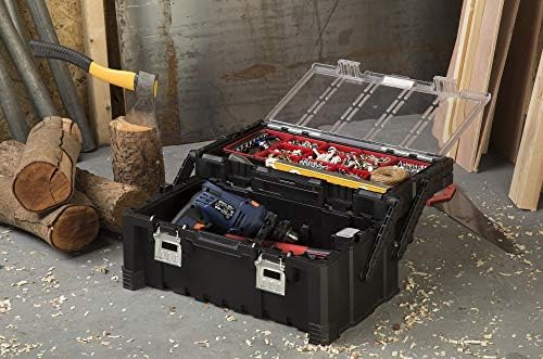 keter 22 inch cantilever plastic portable tool box, close-up detail