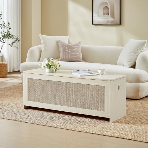 47.2" storage chest extra large,rattan storage bench(white cream) shown in use