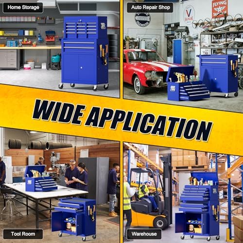 10-drawer rolling tool chest with wheels, lockable 2-in-1, front angle view