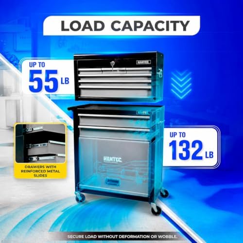 hantec 9 drawer rolling tool chest, high capacity showing dimensions
