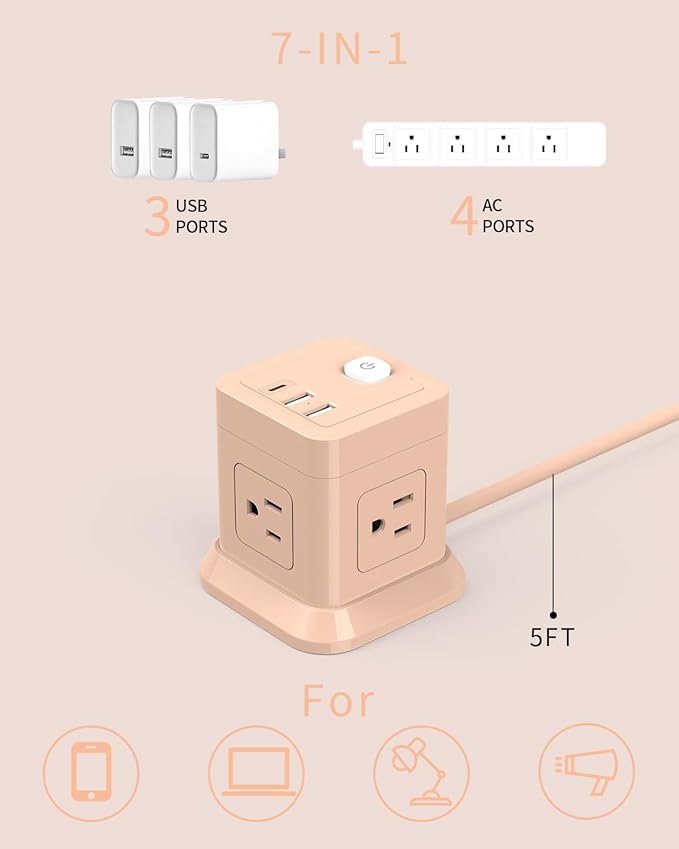 Cube Power Strip, FDTEK 4 Widely Spaced Outlet - Image 2