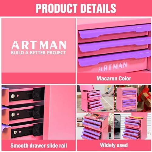 5-drawer metal tool box for diy, pink-purple on a desk or shelf