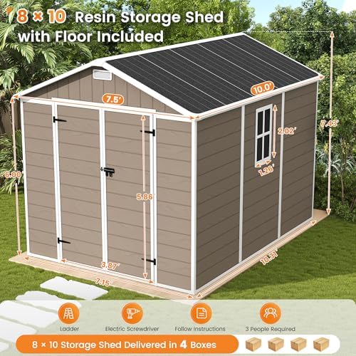 udpatio outdoor resin storage shed 8 x 10 shown in use