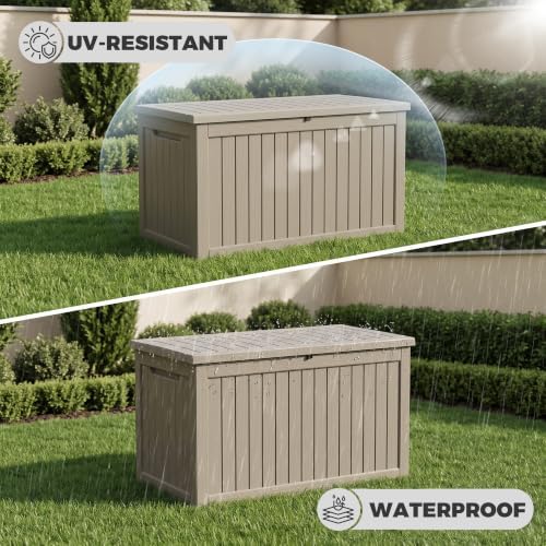 270 gallon outdoor storage box waterproof, lockable resin, close-up detail