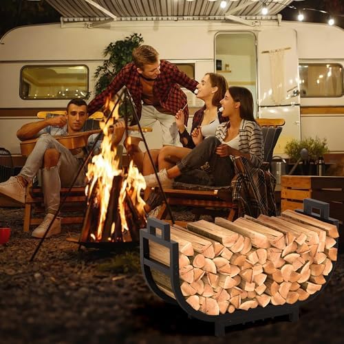 30 inch firewood rack outdoor indoor with handle, front angle view