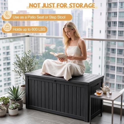 efu outdoor storage box waterproof, 330 gal gen on a desk or shelf