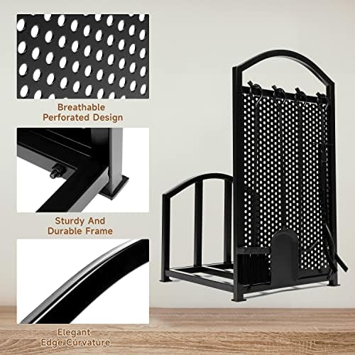 hecasa firewood rack with fireplace tools set indoor, side view