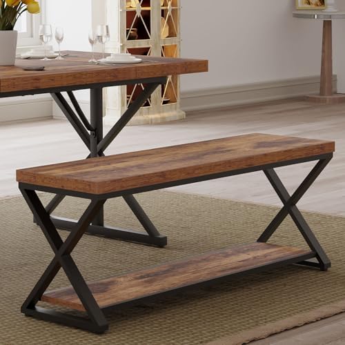 ibf rustic entryway bench with storage, rustic brown, front angle view