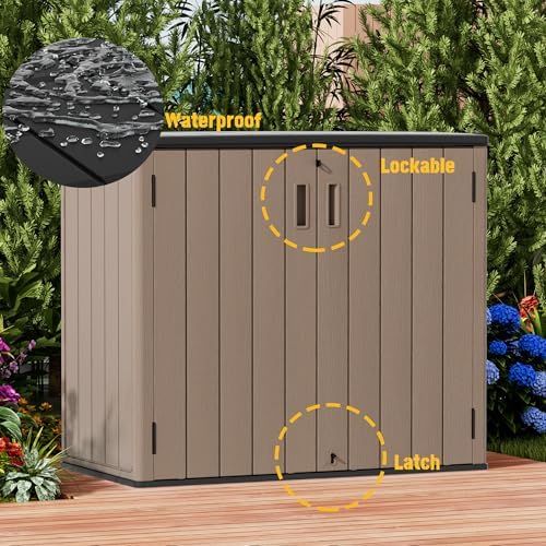 mrosaa large outdoor storage box,resin shed,waterproof/lockable,outdoor storage cabinet showing dimensions
