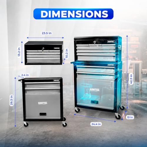 hantec 9 drawer rolling tool chest, high capacity, close-up detail