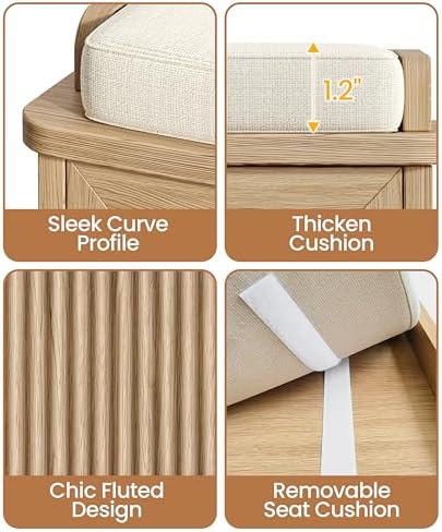 akxomel 39.4" fluted shoe storage bench 2 doors, side view