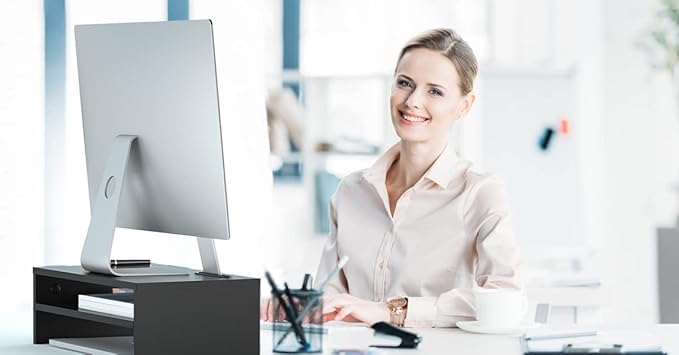 BONTEC Wooden Monitor Stand Riser, 2-Tier Desk Shelf - Image 8