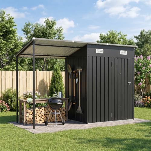 aoxun 5x3ft outdoor storage shed & hardtop canopy, close-up detail