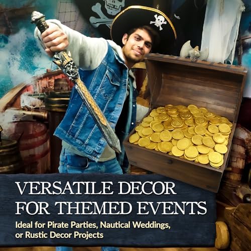 nautical cove wooden pirate treasure chest with lock on a desk or shelf