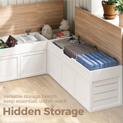 kikihouse l-shaped corner storage bench, backless wood bench, side view