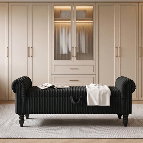 55" storage ottoman bench, corduroy end of bed, view 9