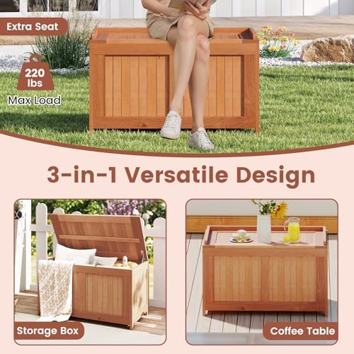 tangkula 52 gallon wood outdoor storage box, 3-in-1, side view