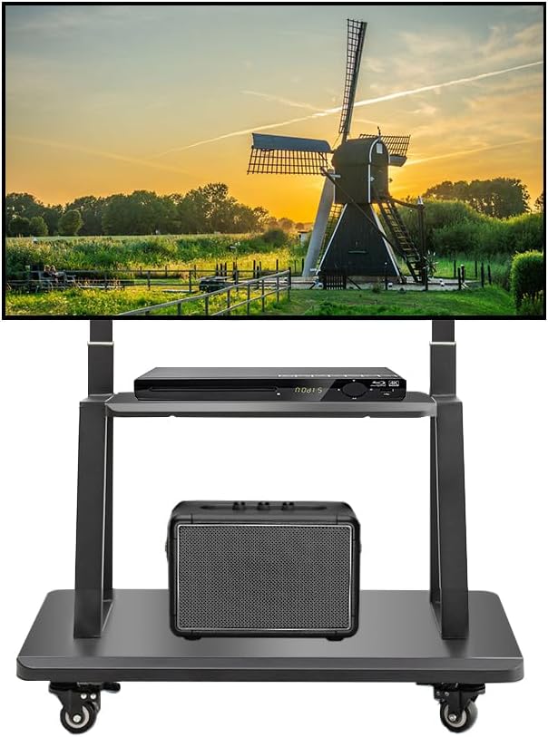 Hellsehen Mobile TV Cart, Rolling TVs Cart on Wheels Height Adjustable by Hellsehen