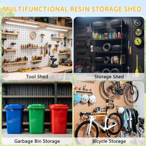 pipleo 6x8 ft resin outdoor storage shed with on a desk or shelf