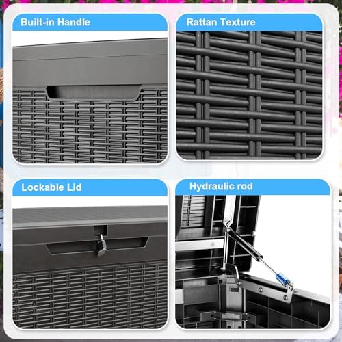 patiozen 320 gallon large resin deck box, lockable, close-up detail