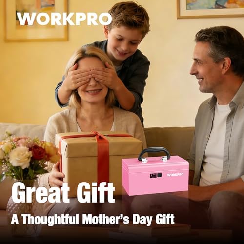 workpro 10.8" mini metal tool box with removable, front angle view