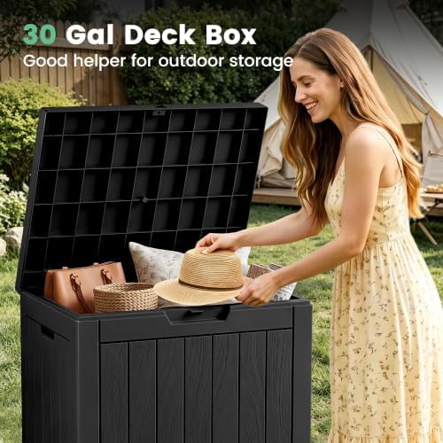 30 gallon outdoor storage box, waterproof resin deck showing dimensions