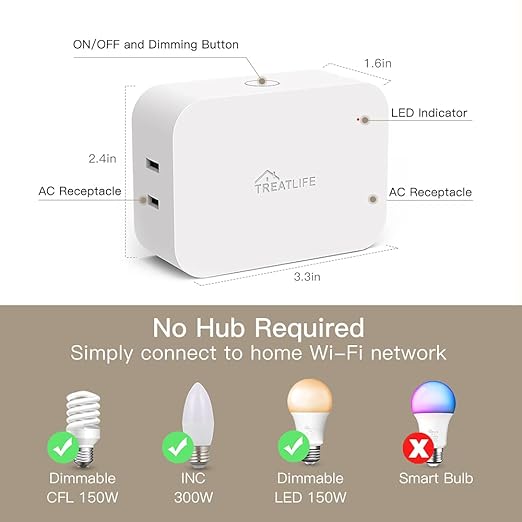 Alexa Smart Dimmer Plug, Treatlife Plug-in Lamp Dimmer Switch - Image 8