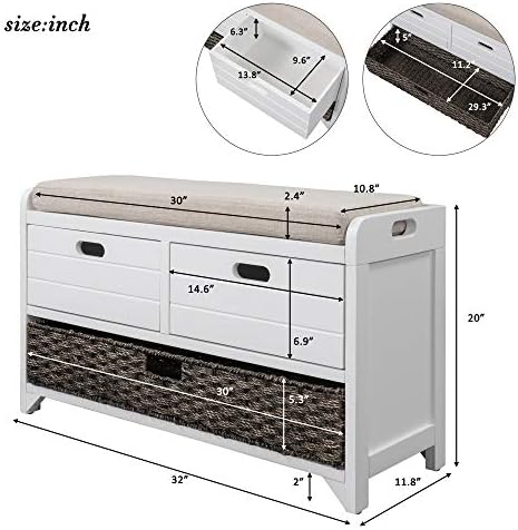 softsea storage bench with drawers and basket, farmhouse shown in use