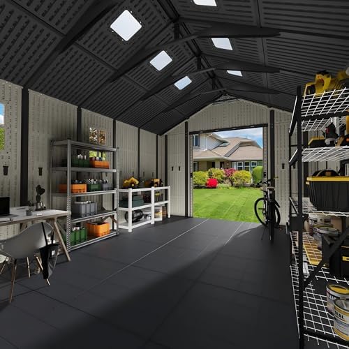 patiowell 10x16 ft resin outdoor storage shed with on a desk or shelf