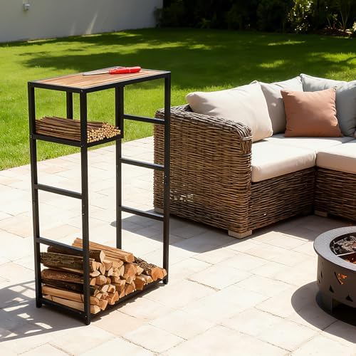 23x39in metal indoor firewood rack with kindling holder,ideal on a desk or shelf
