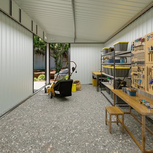 8'x12' outdoor lean to storage shed with triple shown in use