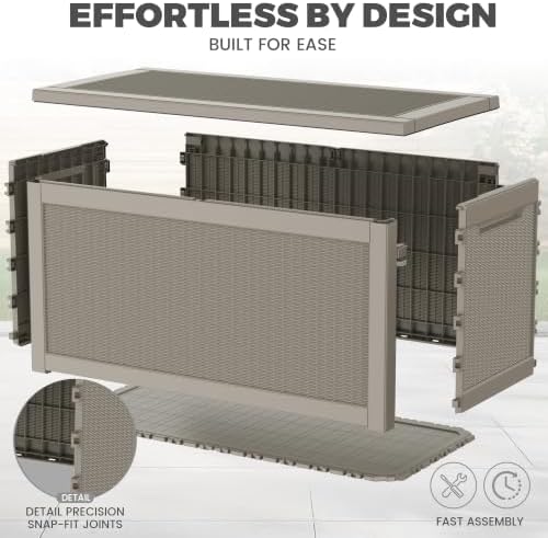 380 gallon outdoor storage box waterproof, lockable resin, front angle view
