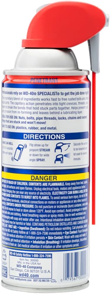 WD-40 Specialist Penetrant with SMART STRAW SPRAYS 2 WAYS, 11 OZ [6-Pack] | Penetrant for Metal, Rubber & Plastic Threads, Locks, Nuts, Industrial Strength for Automotive & Heavy-Duty Construction