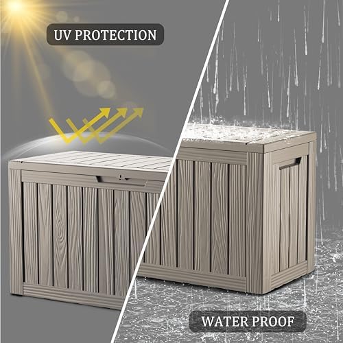tarkari 80 gallon outdoor storage box waterproof, resin shown in use