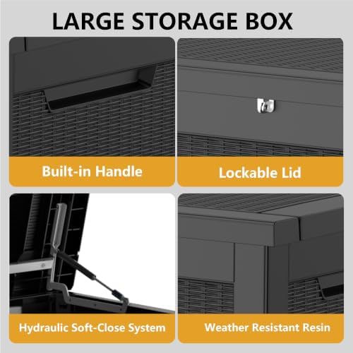 380 gallon outdoor storage box waterproof lockable deck, front angle view